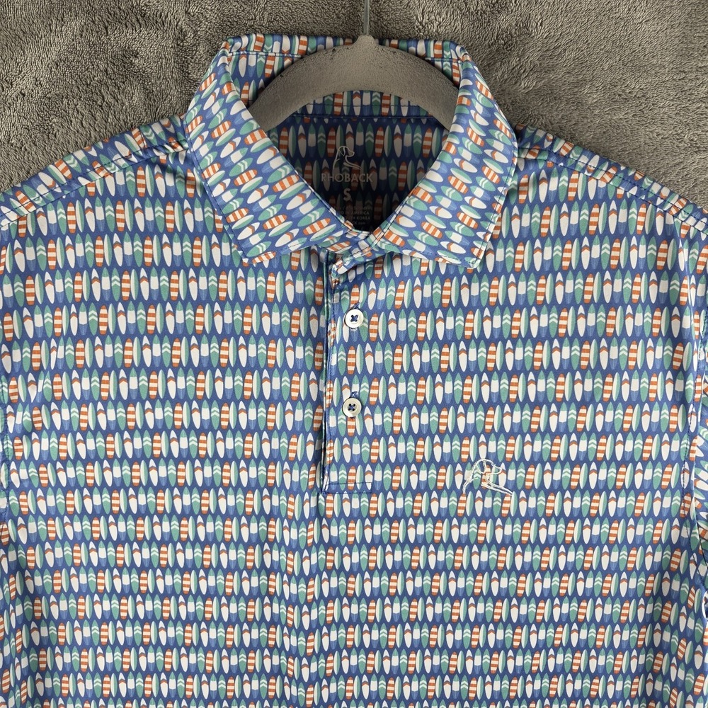 Rhoback "The Stroke" Surfboard Polo Golf Shirt Men's Small Multicolor Print